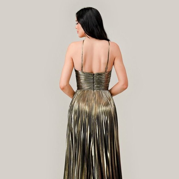 BRAND NEW LONG A-LINE SLEEVELESS LAME' DRESS WITH ADJUSTABLE SPAGHETTI STRAPS - Picture 10 of 12